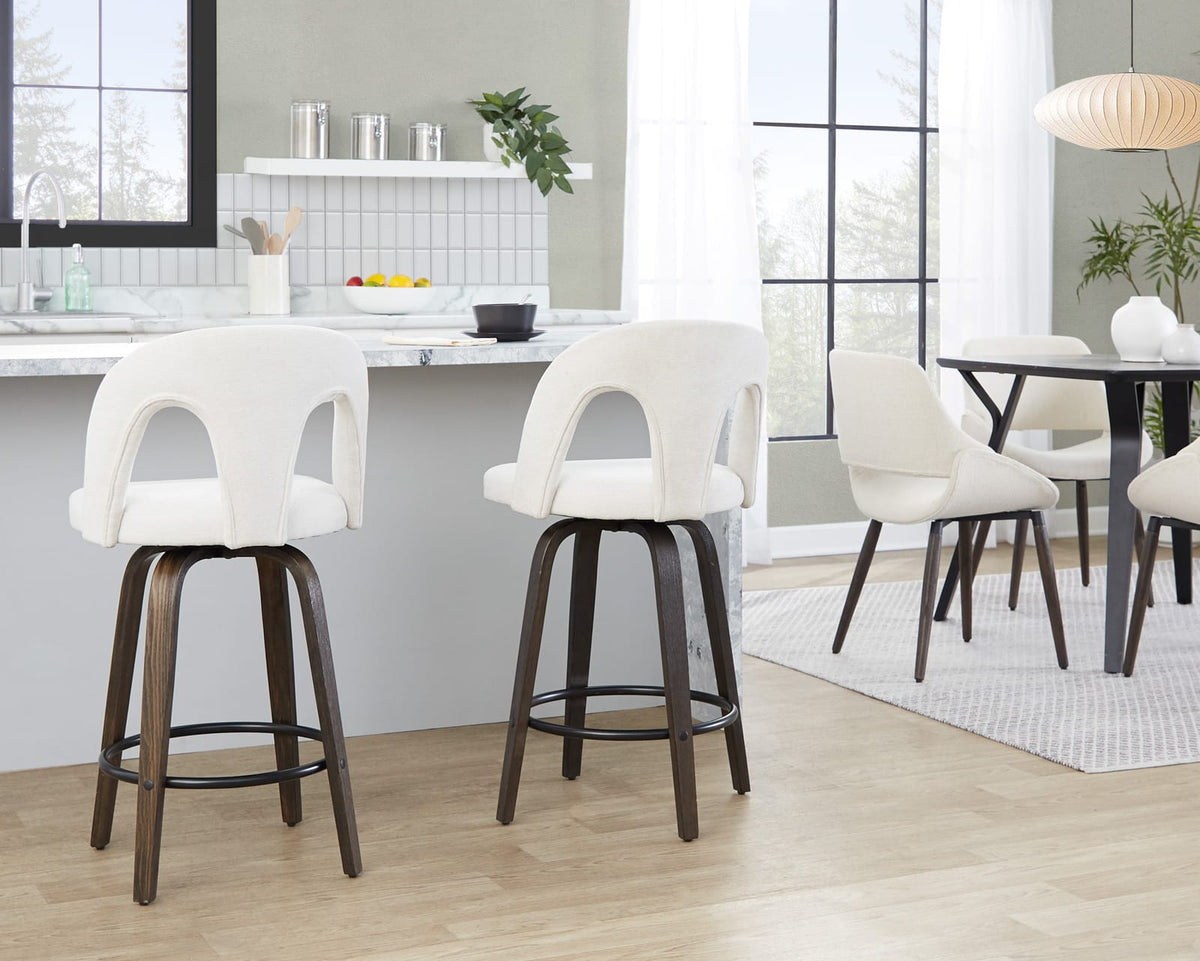 White Fabric Counter Stools Set of 2 - Swivel Stools