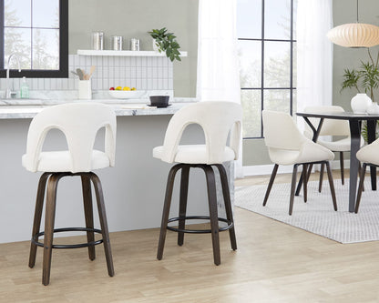 White Fabric Counter Stools Set of 2 - Swivel Stools