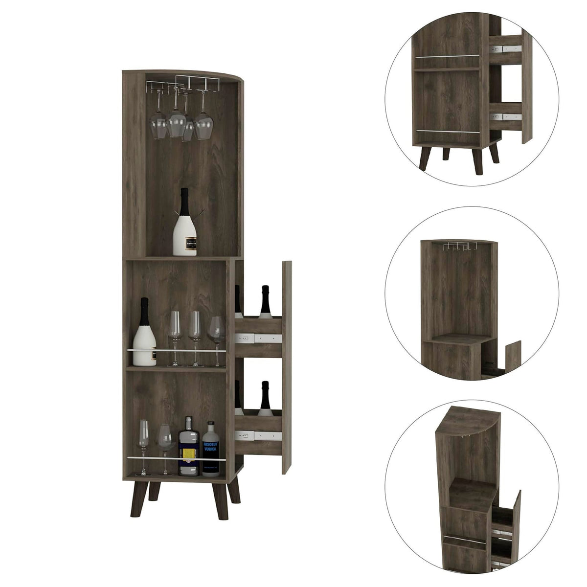Brown Corner Bar Cabinet with Wine Rack & Shelves for Living Room