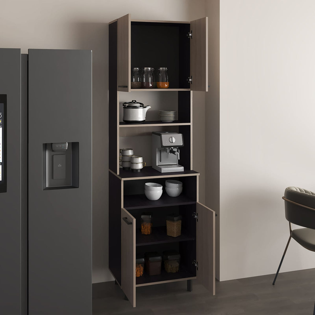 Otomo Pantry Cabinet - 5 Shelves, Multicolor MDF Storage