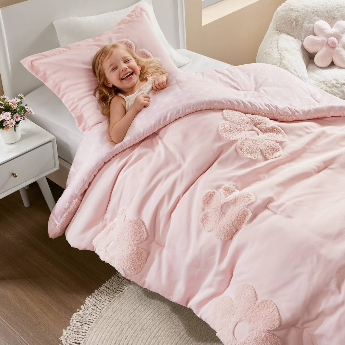 Twin Pink Chenille Comforter Set with Pillow
