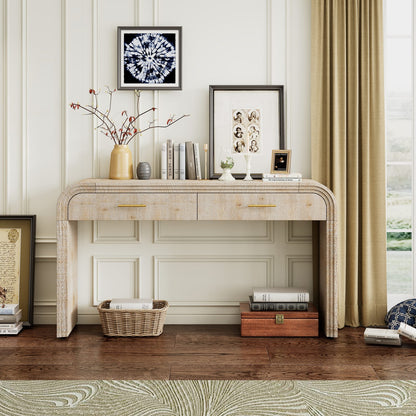 TREXM Retro Console Table - Natural Wood Wash, 2 Drawers