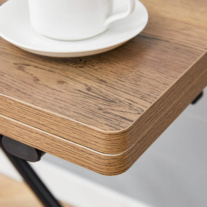 Adjustable Lift Table - Black & Natural Wood MDF for Living Room