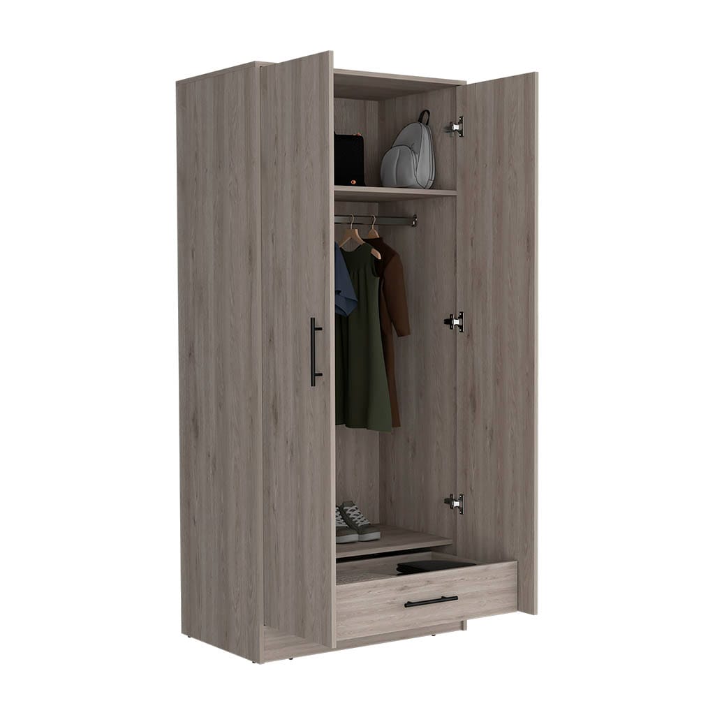 71" Light Gray Bedroom Dresser with Hanging Rod
