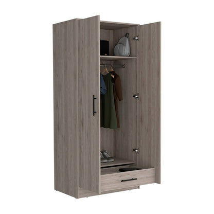 71" Light Gray Bedroom Dresser with Hanging Rod