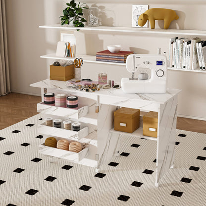 Dining Room Folding Sewing Table with Wheels; Multi-Use Craft Station & Kitchen