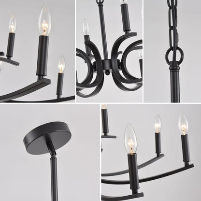 12-Light Farmhouse Chandelier - Black Metal Lighting Fixture