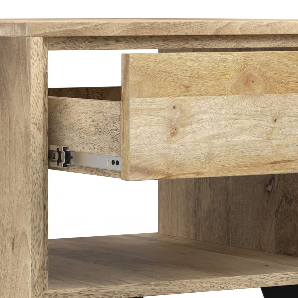 Lowry End Table - Natural Wood & Metal Storage Side Table