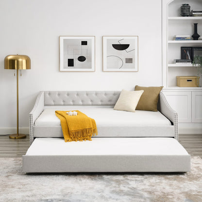 Beige Mid-Century Daybed with Trundle Storage for Comfortable Seating for Living Room