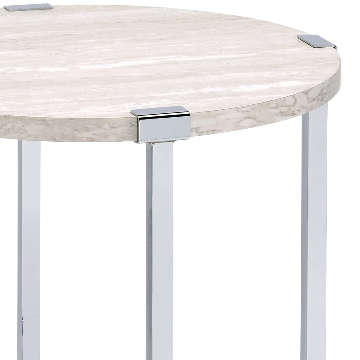 Round White Wood Metal End Table - 24.5" Diameter