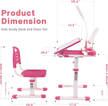 Pink MDF Kids Study Desk with Adjustable Chair