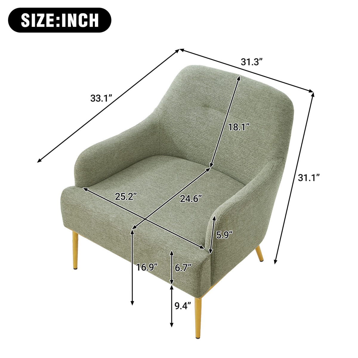 Green Chenille Accent Chair - Curved Back Sofa Chair for Bedroom or Living Room