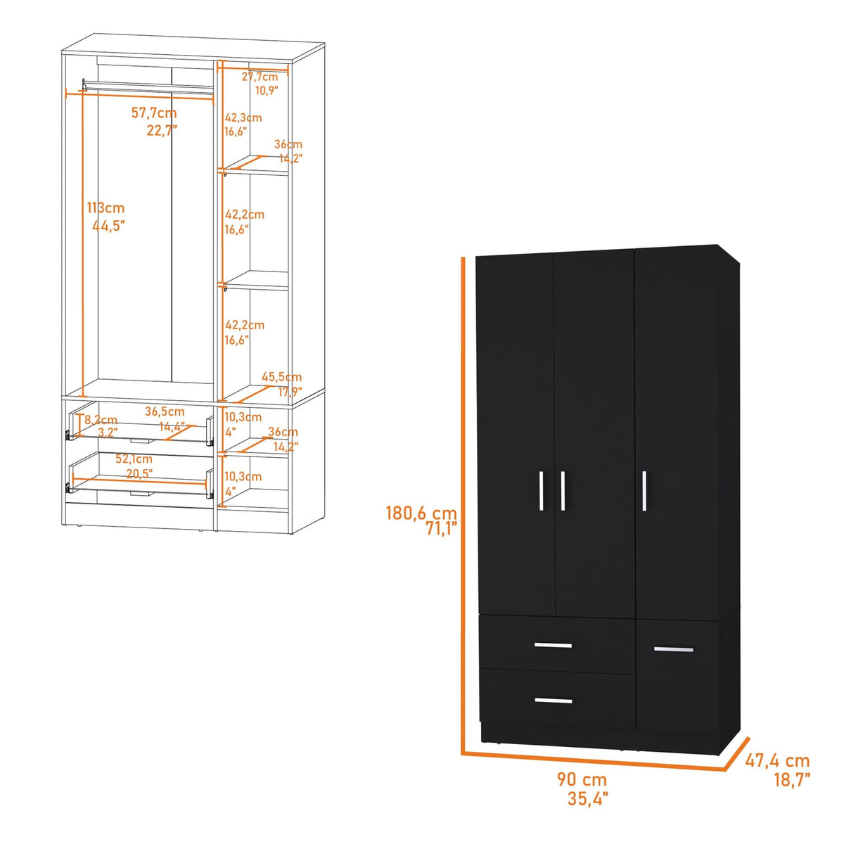 Wenge 4-Door Melamine Dresser - Bedroom Storage