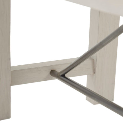 Reclaimed White Wood Dining Bench with Metal Stretchers for Kitchen