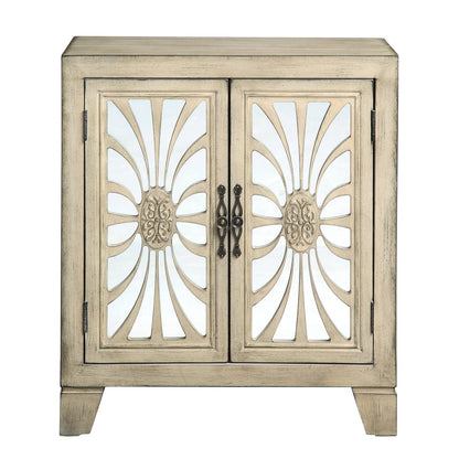 Antique White Console Table with Mirrored Doors - Storage & Style for Living Room