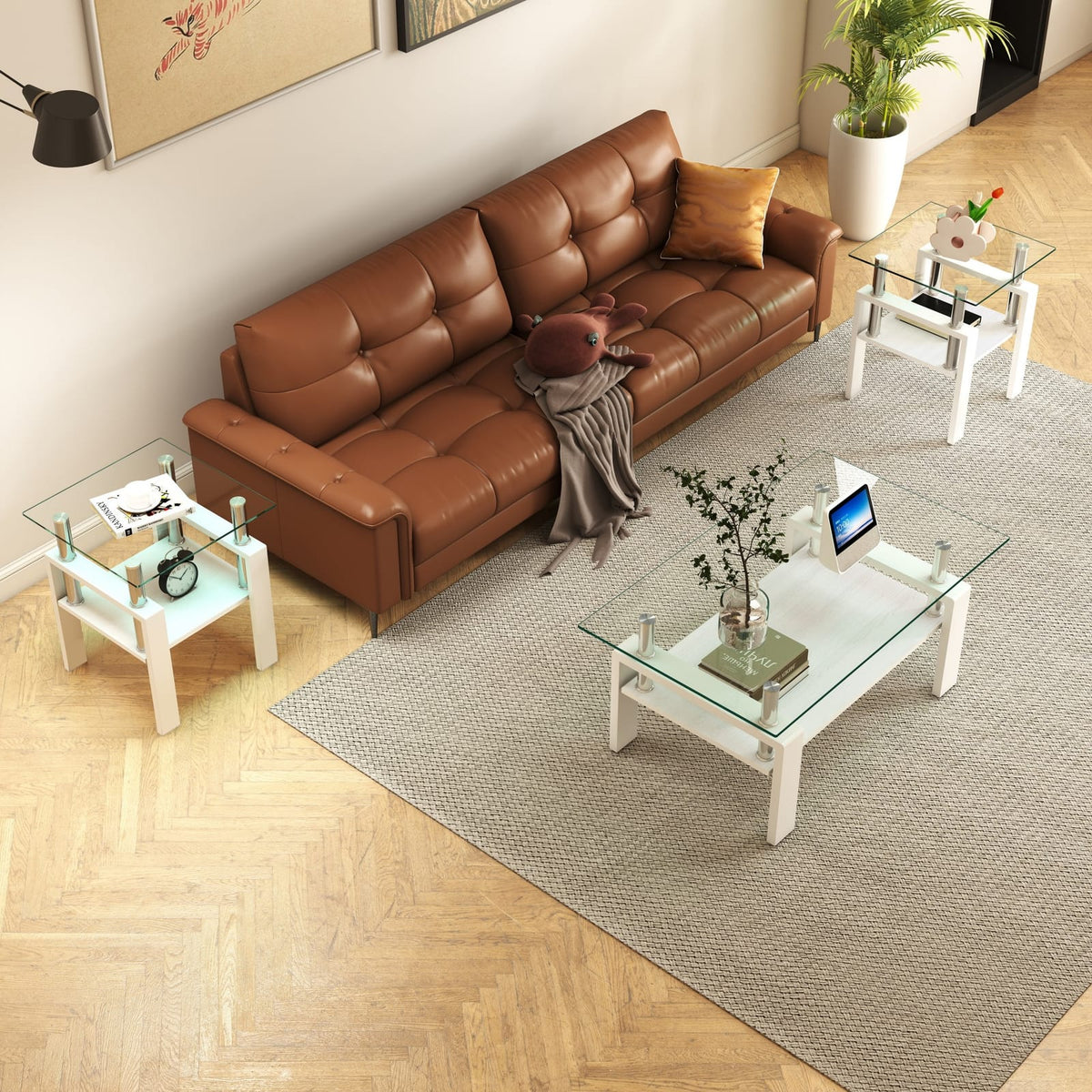Small White Tempered Glass Coffee Table - 17.72" x 17.72"