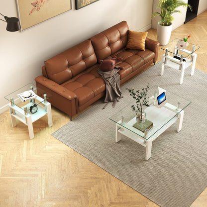 Small White Tempered Glass Coffee Table - 17.72" x 17.72"