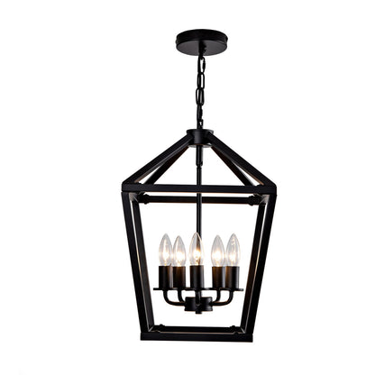 Farmhouse Lantern Chandelier - 5 Light Black Iron Ceiling Fixture