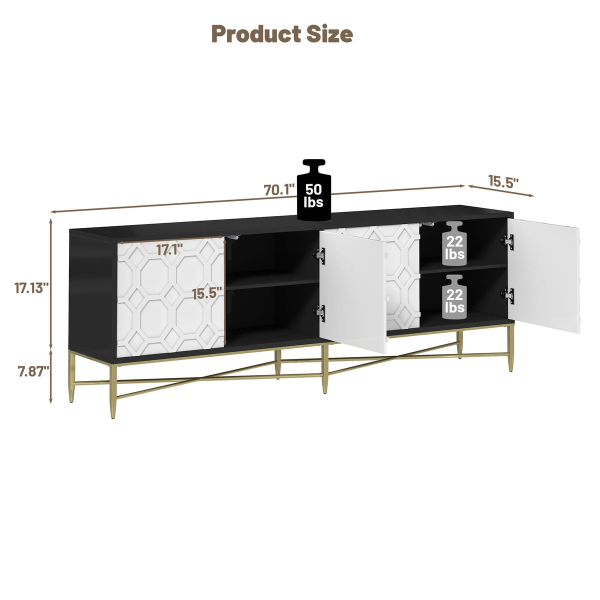 Black & White Scottie Dog TV Stand 70" Modern Coffee Table with Storage