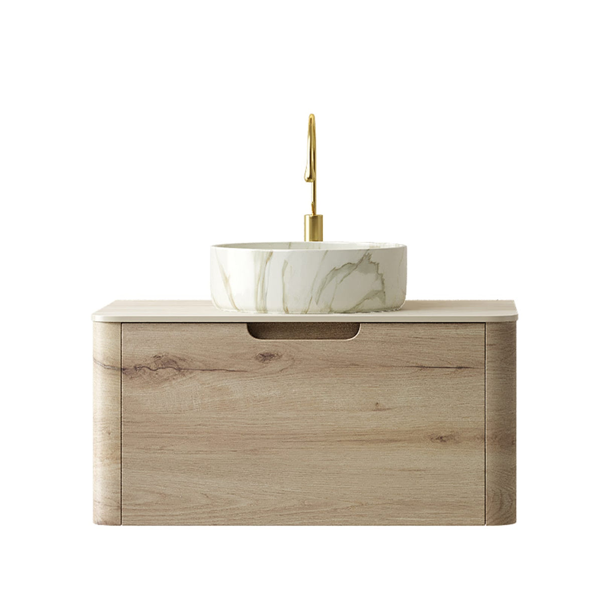 XAI 30" Bathroom Vanity & Sink - White Oak Storage Cabinet