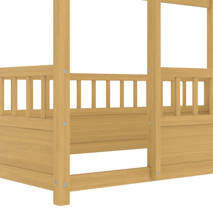 Twin Size Wooden House Bed Frame Natural Pine for Bedroom