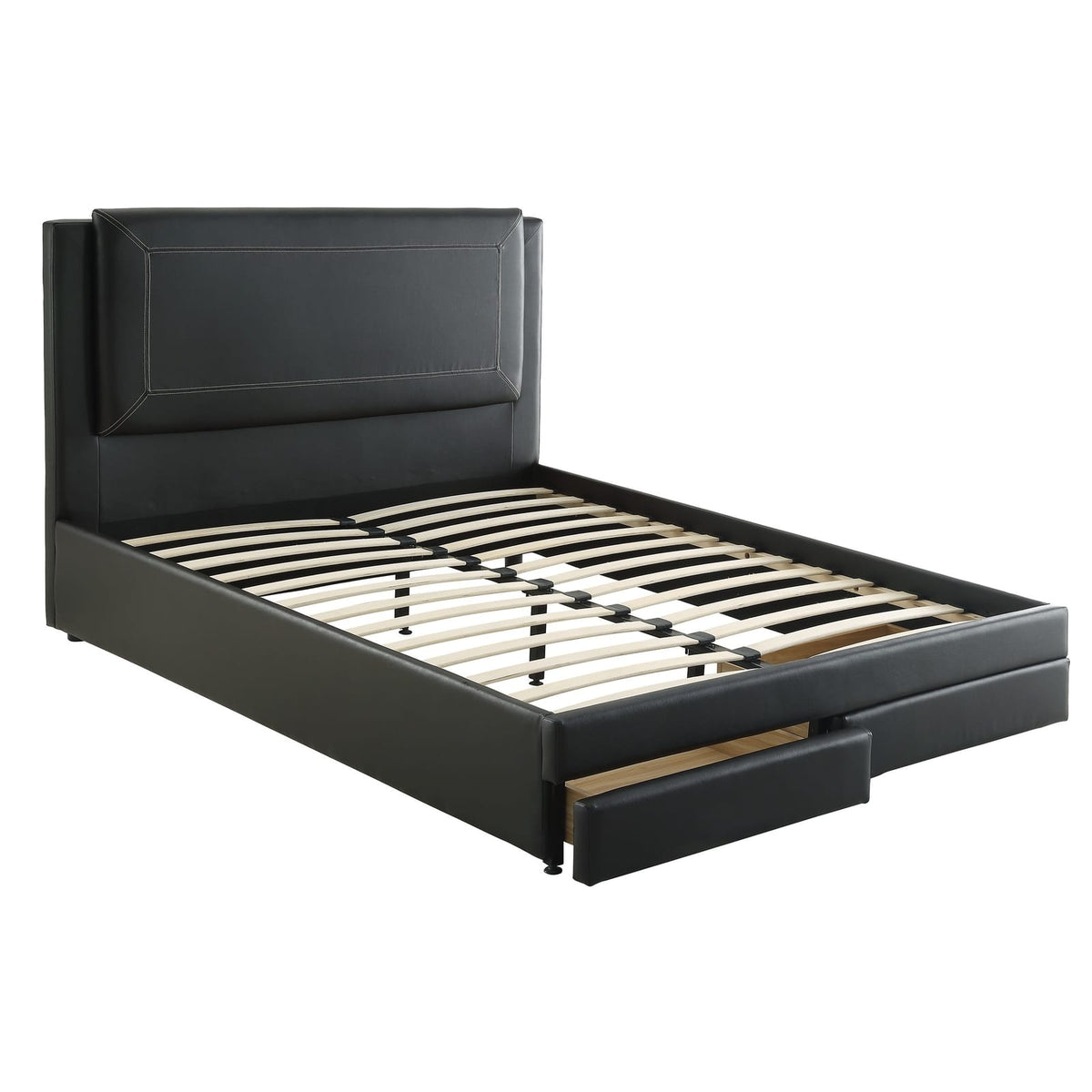 Queen Size Black Wood Bed Frame with Drawers