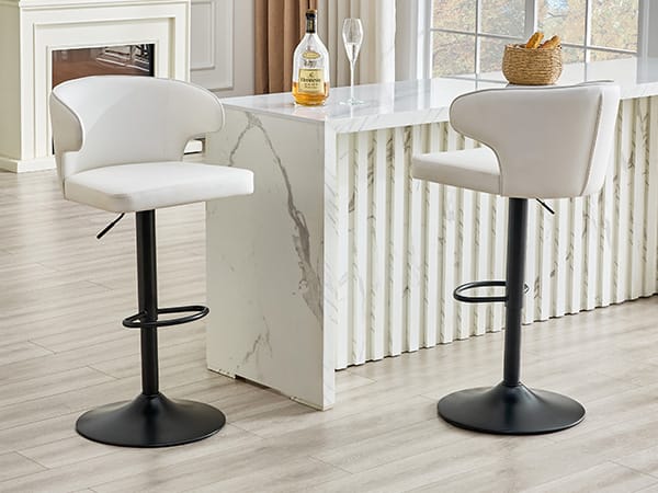 Rotating Adjustable Bar Stool - Black White PU Leather, Durable & Stable