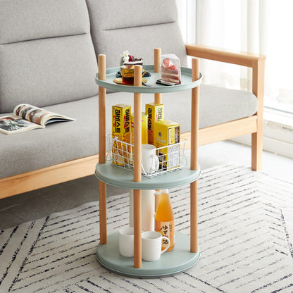 3-Tier Rotating Bookshelf - Blue Beech Wood for Living Room