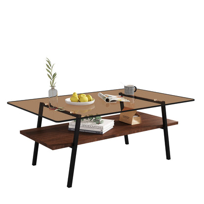 Brown Tempered Glass Coffee Table Set - 3 Piece Living Room Table