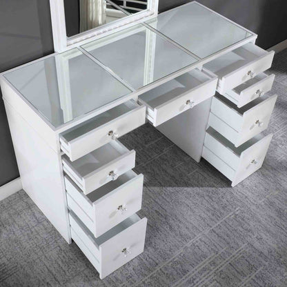 White Fabric Makeup Vanity with 5 Drawers & Stool
