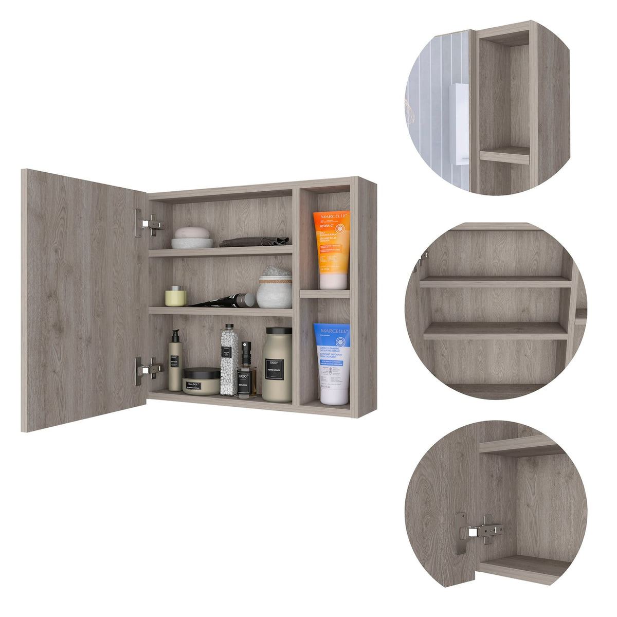 Minsk Medicine Cabinet - White, Wall Mounted Mirror Storage
