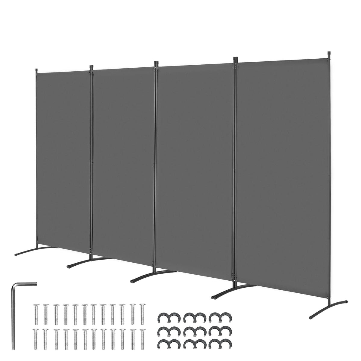 4 Panel Room Divider - Folding Privacy Screen, Iron Frame, Gray
