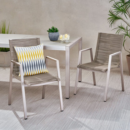 Modern Aluminum Patio Chairs - Taupe Rope Seat (Set of 2)