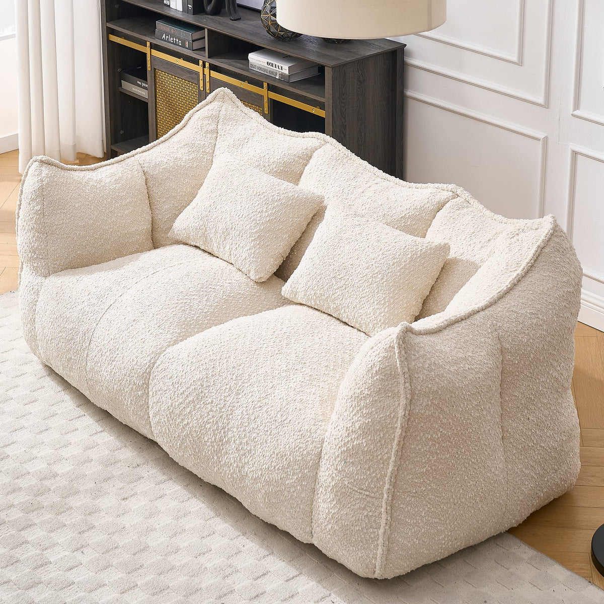Soft Beige Chenille Bean Bag Chair - Family Room Comfort for Living Room