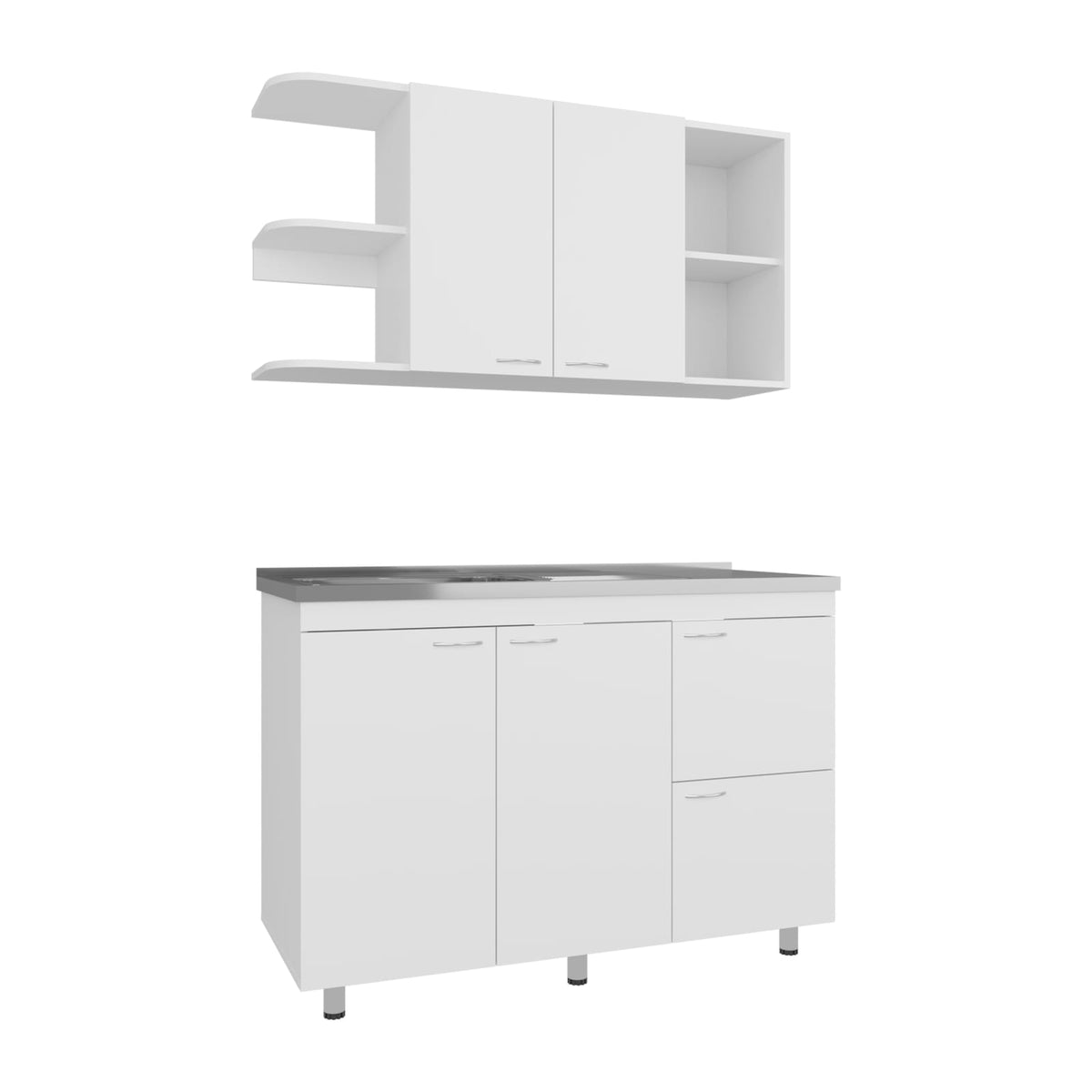 White Kitchen Cabinet Set - 6 Doors, 9 Shelves