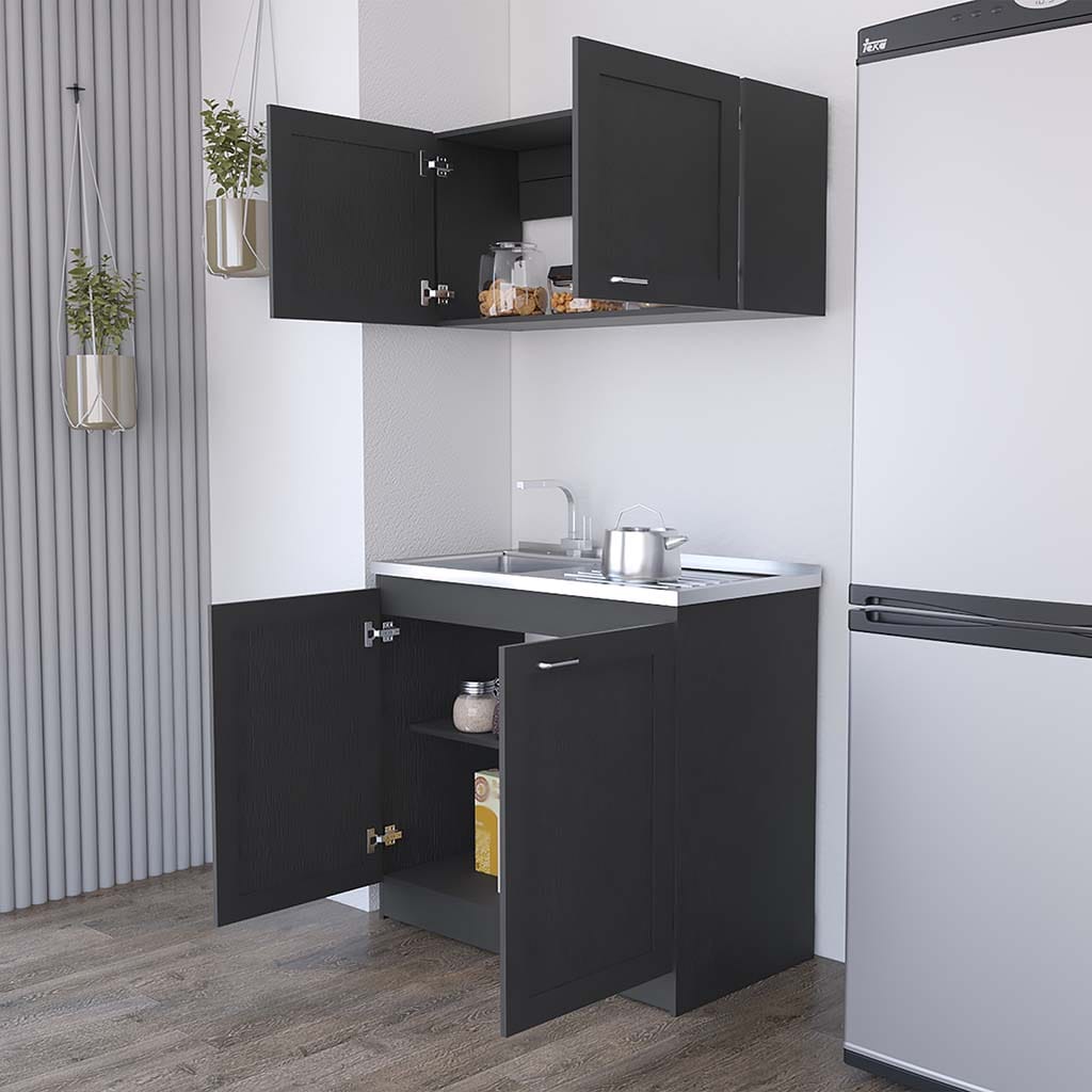 Black Particle Board Dining Room Kitchen Storage Set