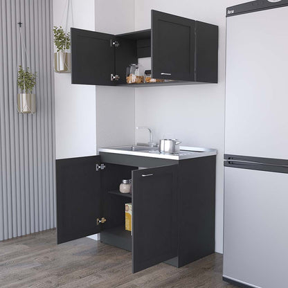 Black Particle Board Dining Room Kitchen Storage Set