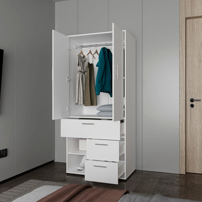 White Two-Door Wardrobe with Shelves - 21.5"W x 31.5"D x 70.9"H for Bedroom