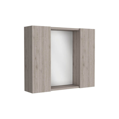 Light Gray Bathroom Storage Cabinet with Mirror