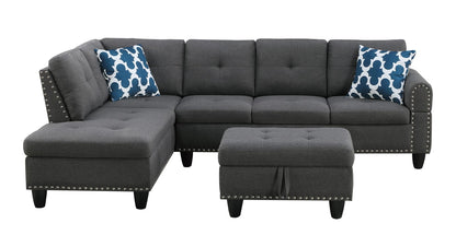 Dark Gray Linen Corner Sofa - 3 Seat with Storage