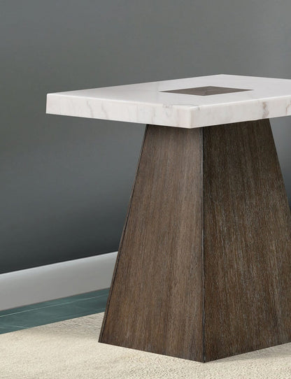 Square End Table Contemporary Style Wooden Base Marble On Top Tapered Dark Walnut