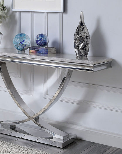 55" Chrome Glam Coffee Table with Faux Marble Top