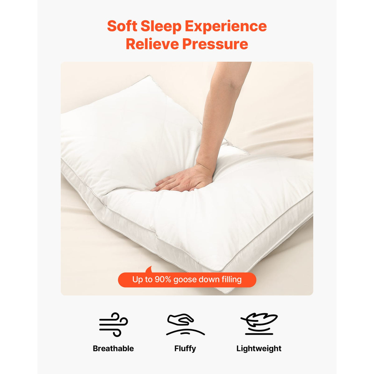 Queen Size Bed Pillows - Soft White Polyester Set of 2