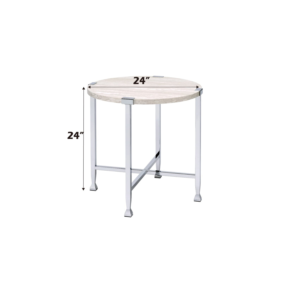 White Oak & Chrome Round End Table - 24 Inch for Living Room