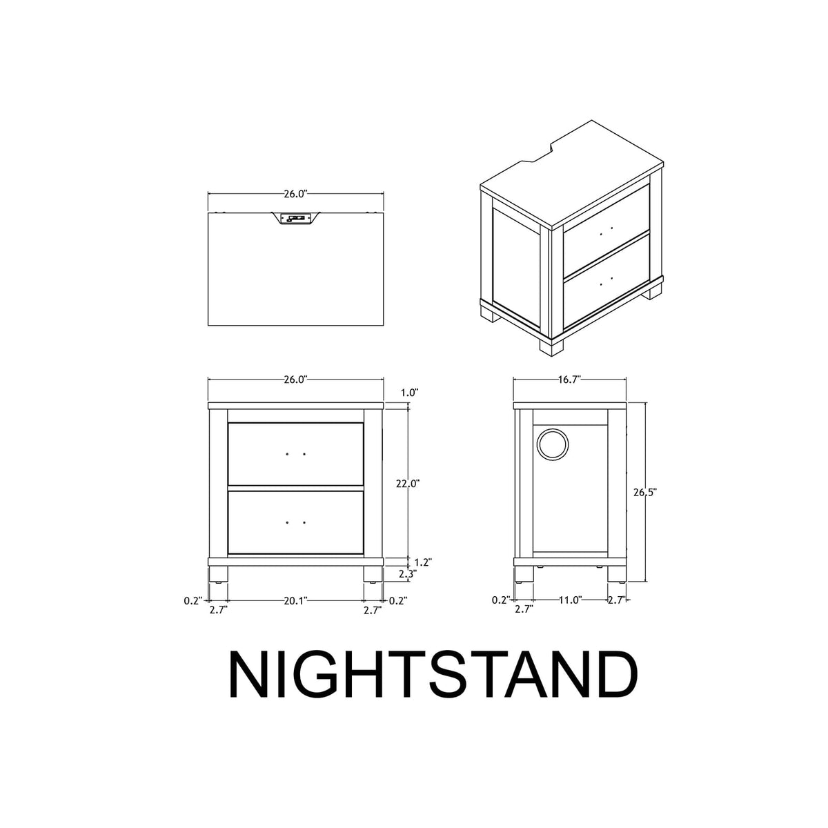 Beige Brown Farmhouse Nightstand with 2 Drawers