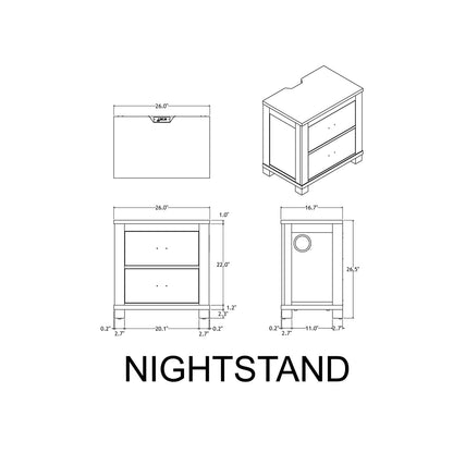 Beige Brown Farmhouse Nightstand with 2 Drawers