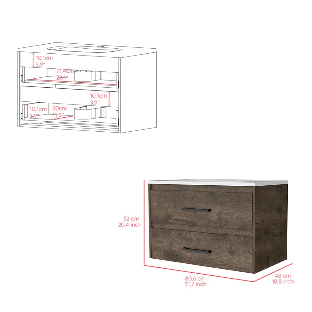Dark Brown Wall Mounted Bathroom Vanity with Sink for Bathroom Renovation