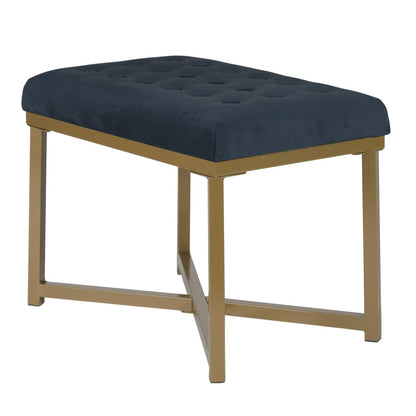 Metal Framed Bench - Dark Blue Velvet, Gold Finish