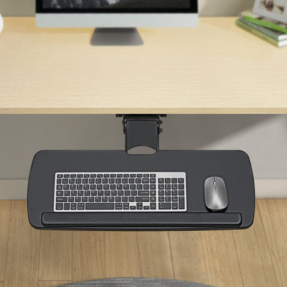 Adjustable Keyboard Tray Under Desk - 25x9.8 Inch Black MDF Metal
