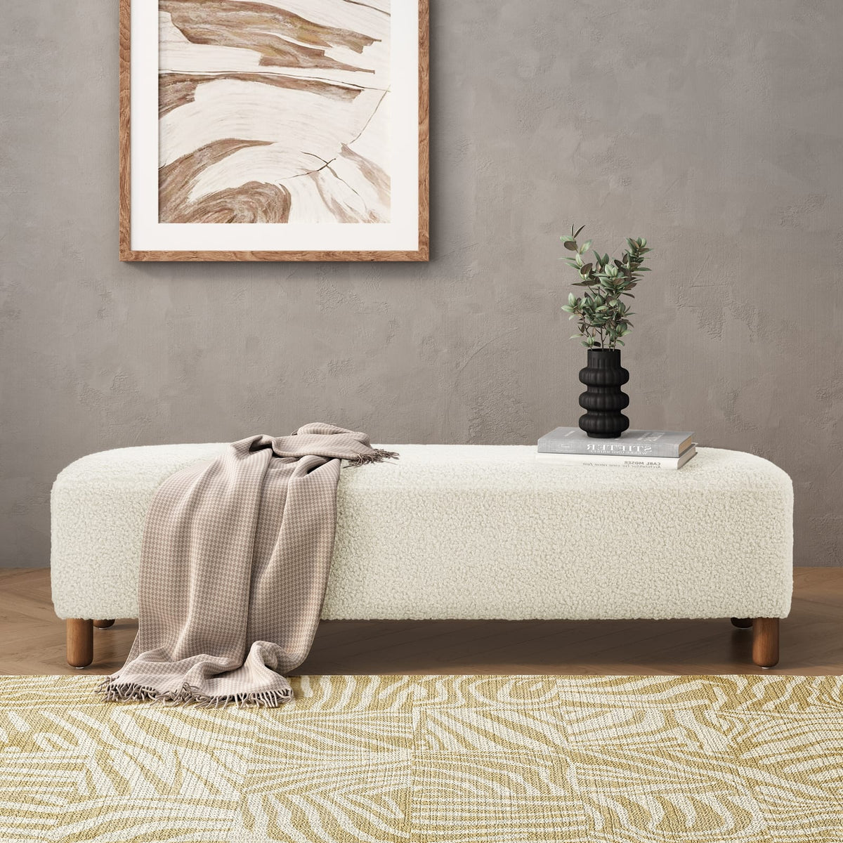 White Polyester Storage Ottoman for Kitchen or Dining Room